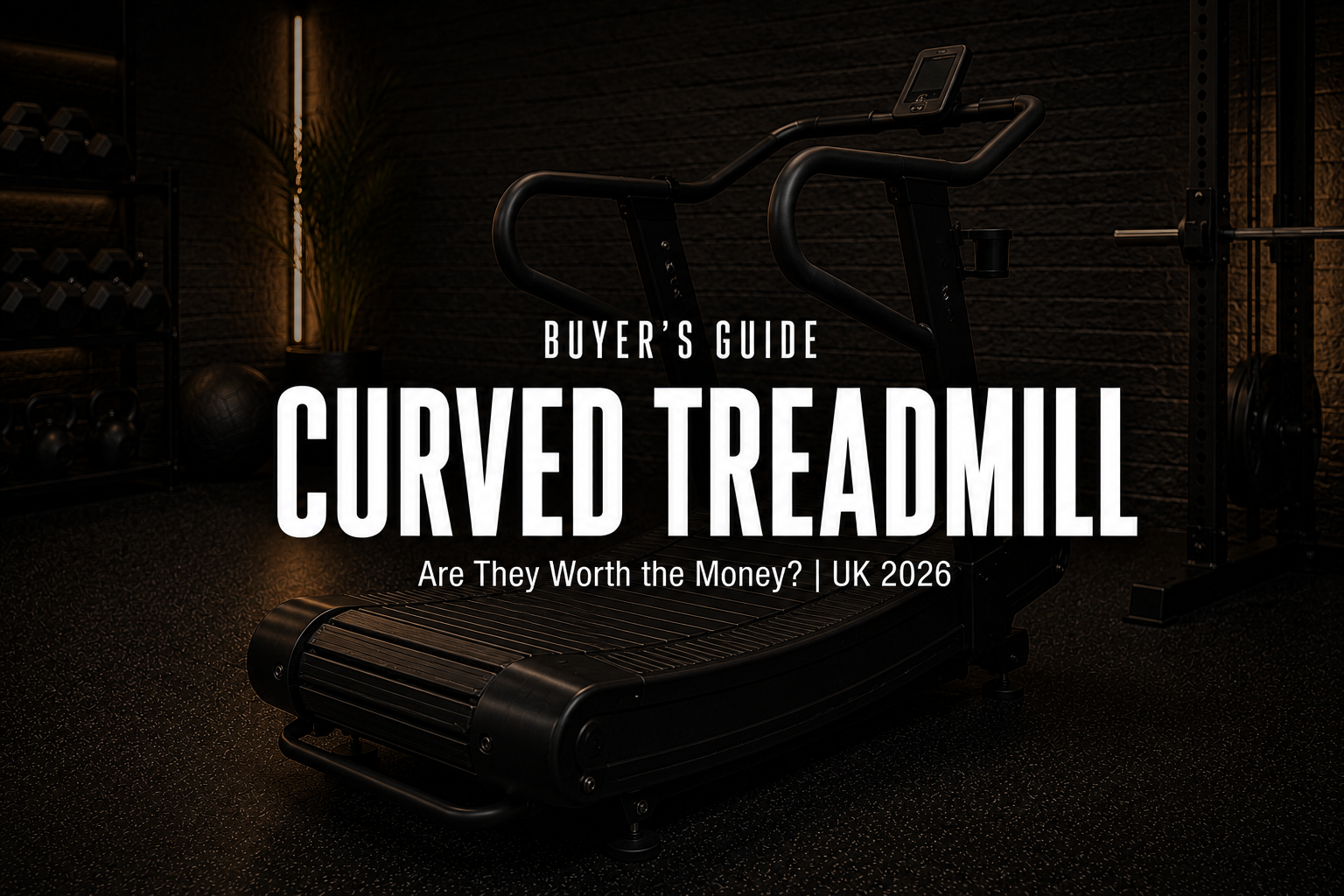 remium black commercial curved self-powered treadmill in a high-end home gym