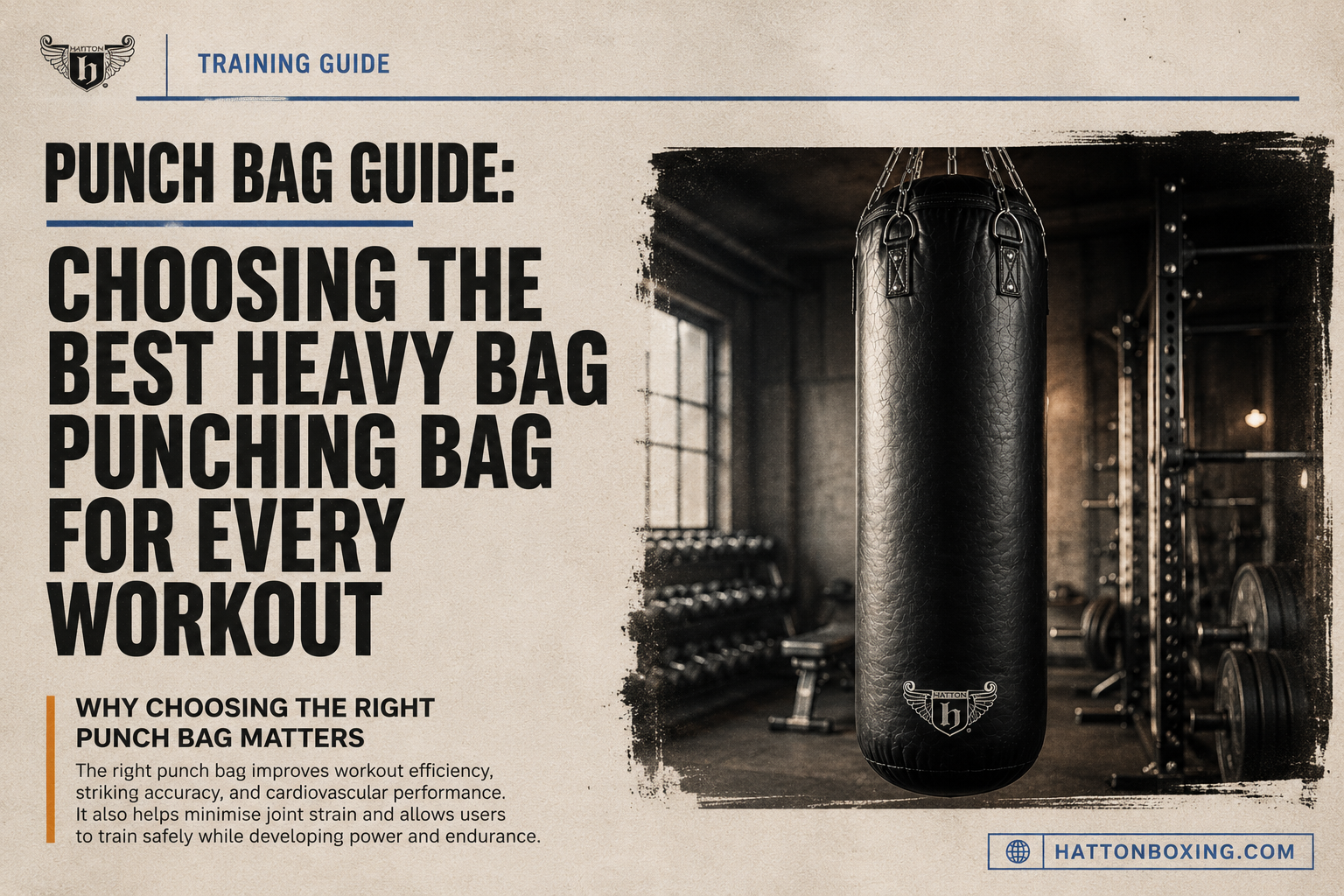 Heavy punch bag in gym setting – guide to choosing the best punching bag for home and commercial workouts.”