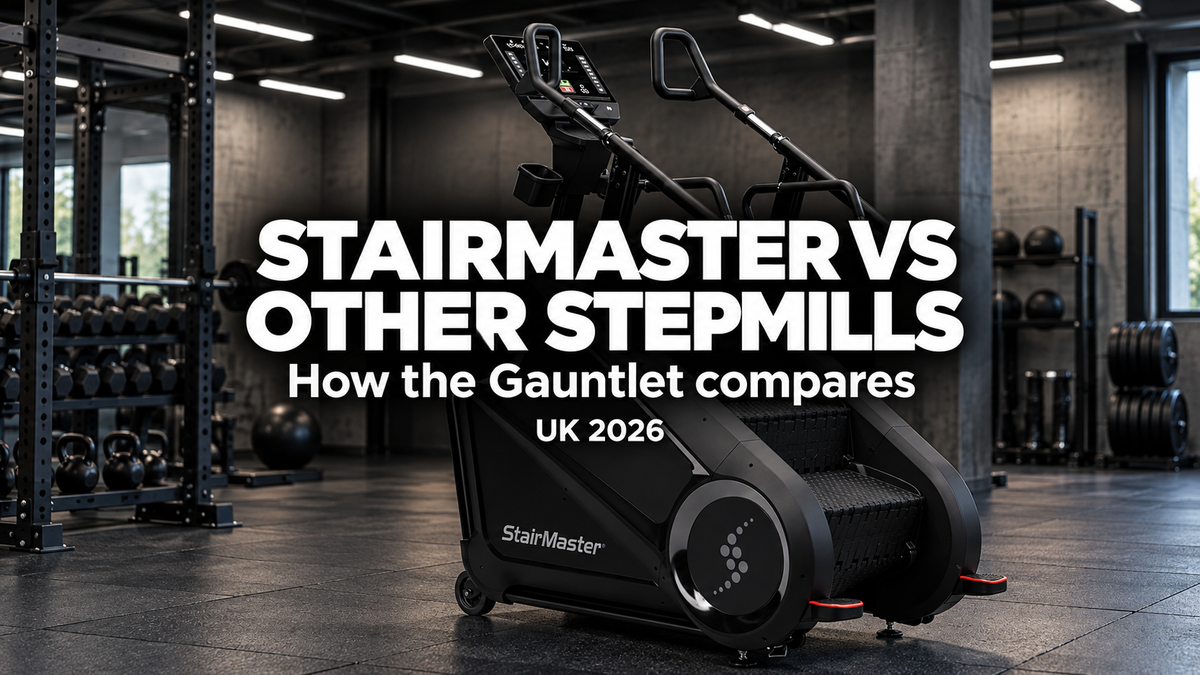 StairMaster 10G Gauntlet Stepmill on a commercial gym floor, for a comparison with other commercial stepmills