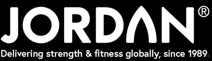 white Jorden fitness logo on black background