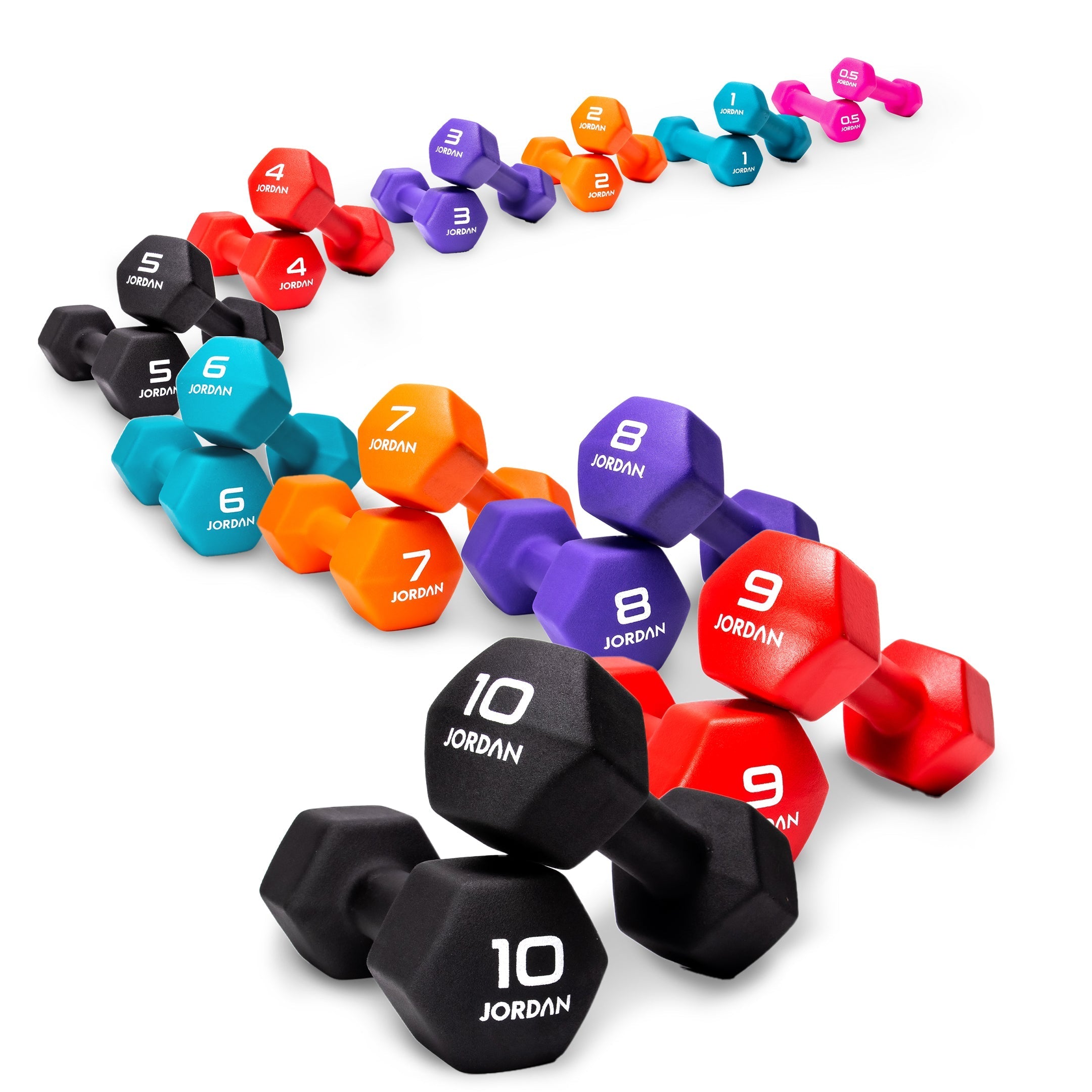 JORDAN Neoprene Studio Hex Dumbbells & Sets - Pro Gym Essentials