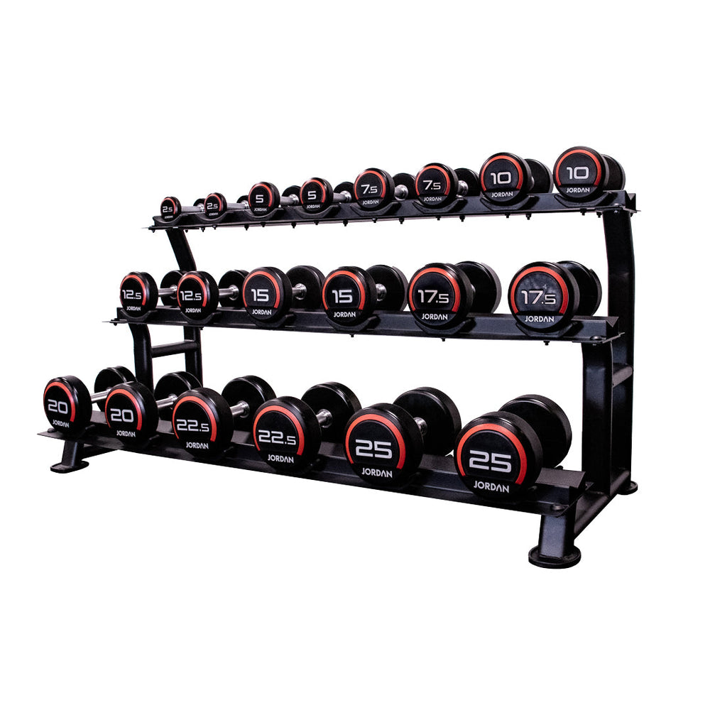 JORDAN Premium Urethane Dumbbells in commercial gym