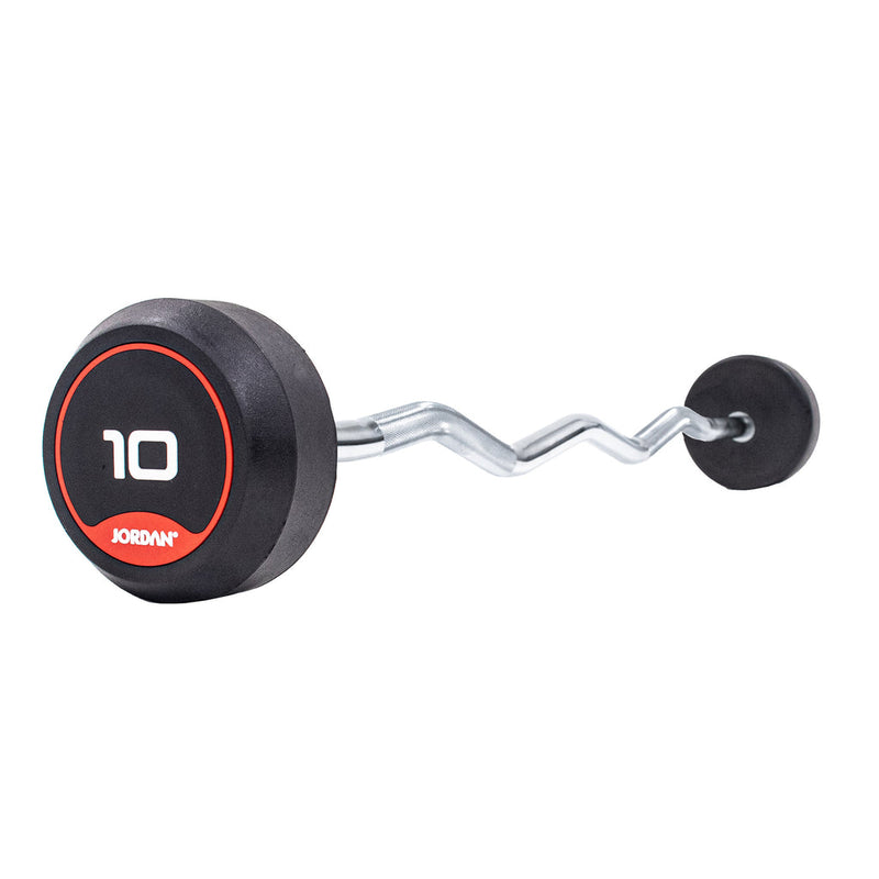 JORDAN 10 - 45kg Rubber Fixed Barbell (5kg increments / 10 Bars) - Curl Bar