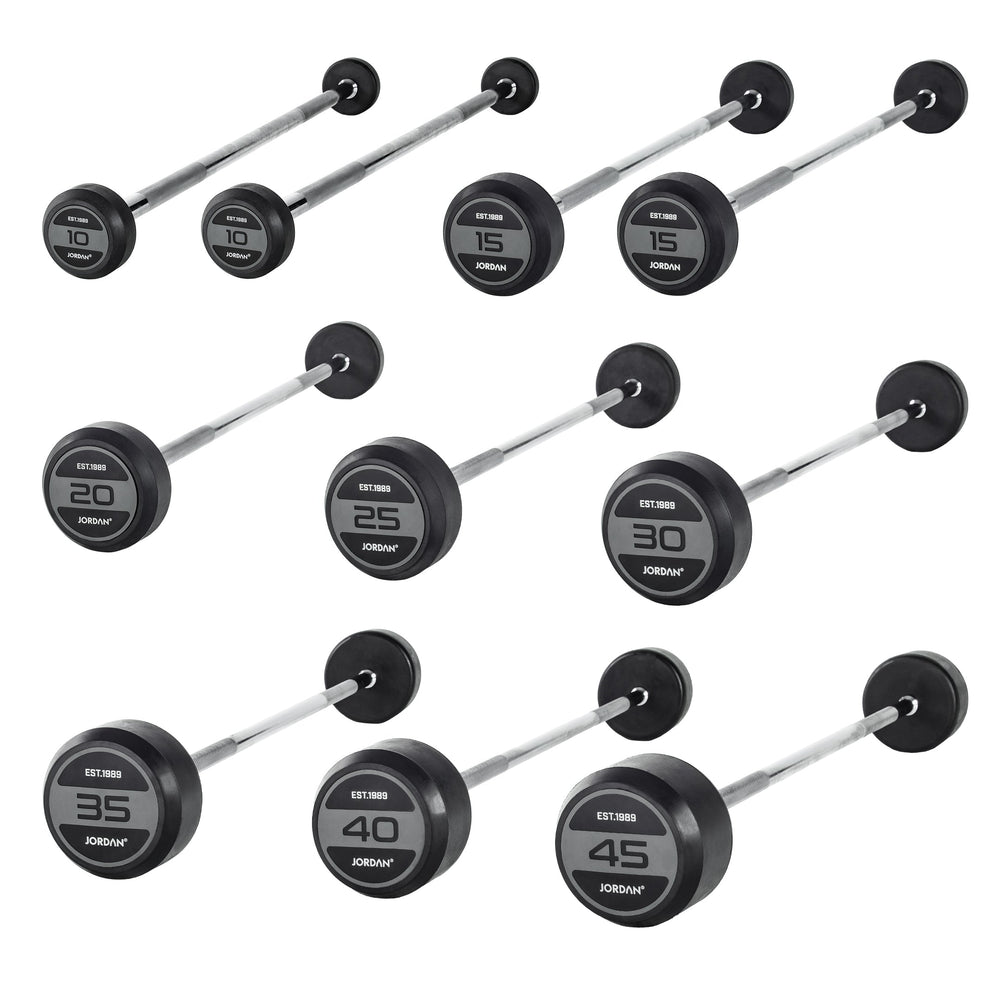 JORDAN Fixed Barbells - Straight Bar Rubber (Grey) - Pro Gym Essentials