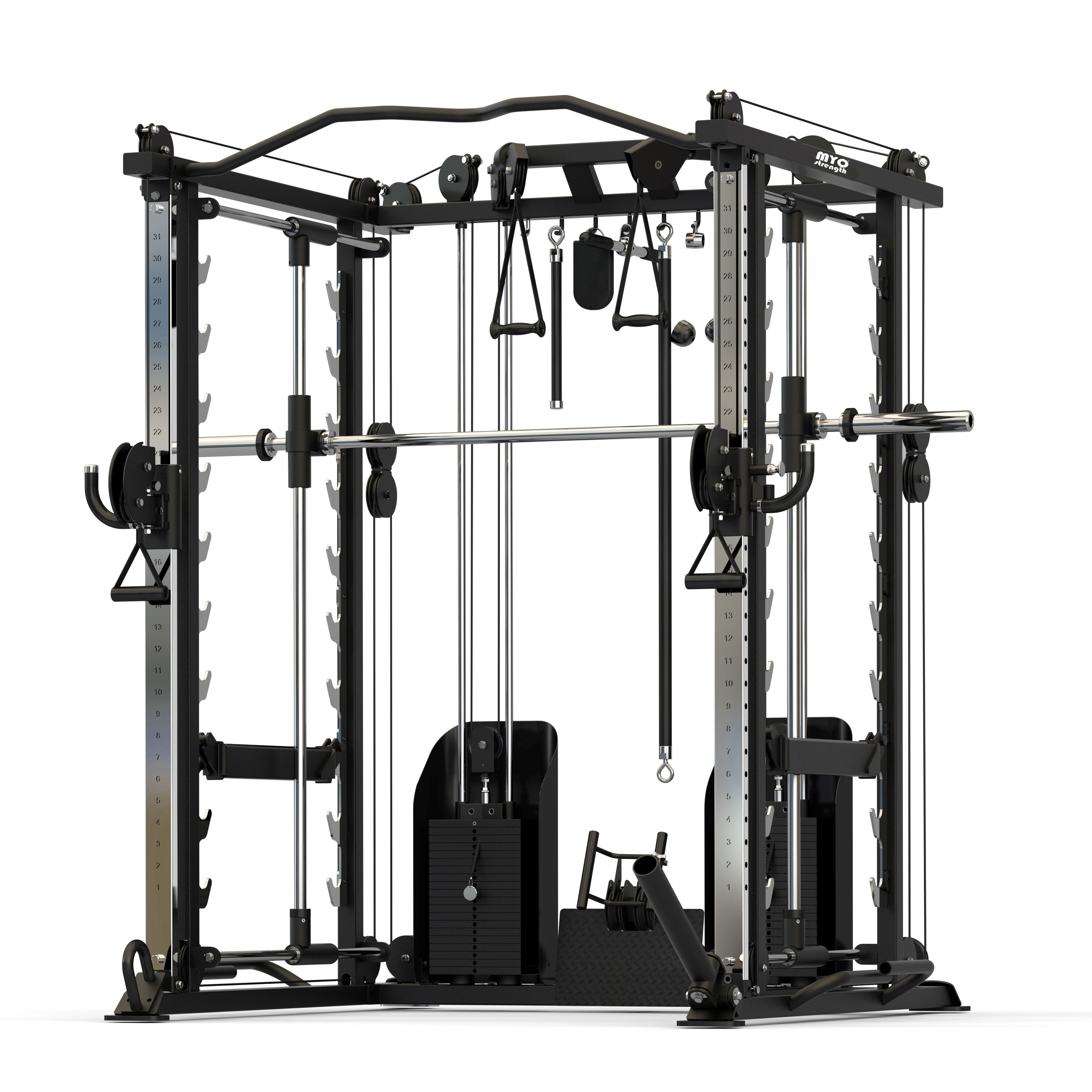 MYO Strength Multi Gym with 100kg of MYO Strength Olympic Solid Rubber Black Bumper Plates - Pro Gym Essentials