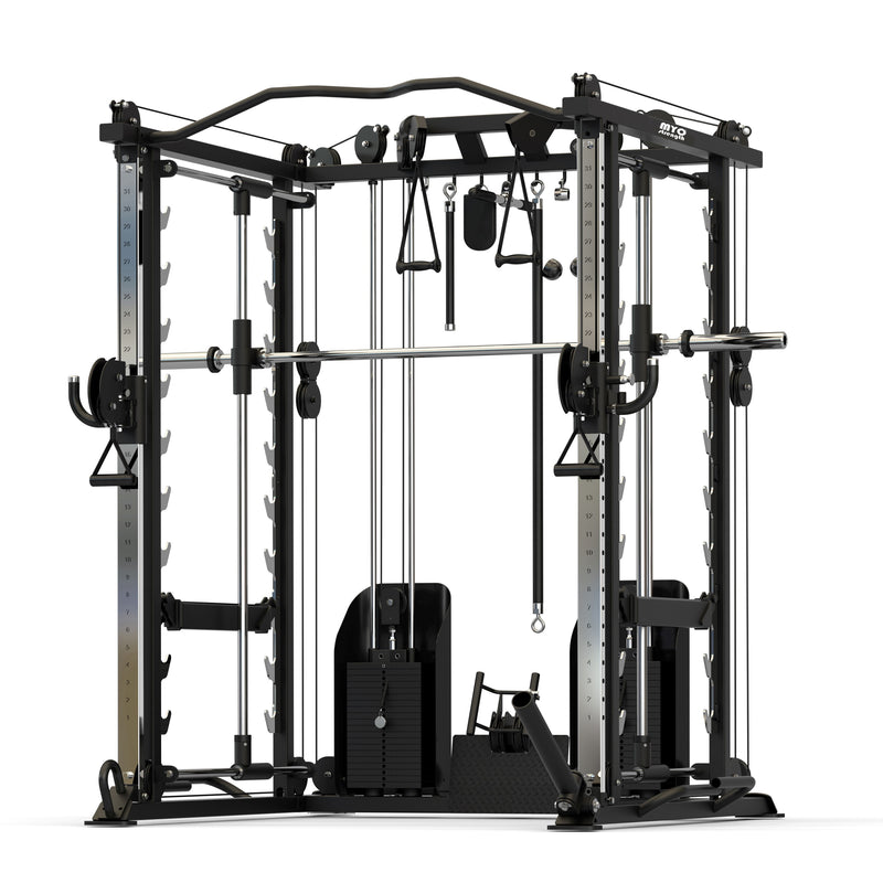 MYO Strength Multi Gym with 100kg of MYO Strength Olympic Solid Rubber Black Bumper Plates