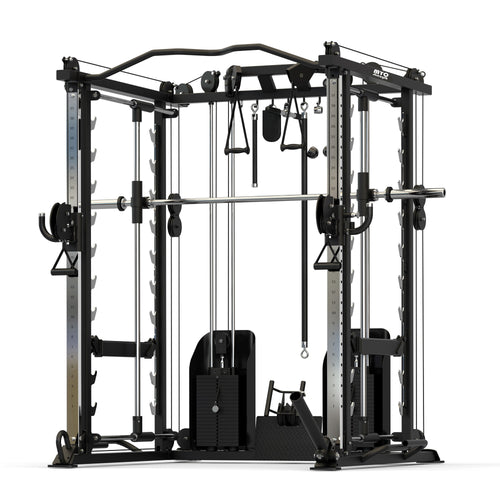 MYO Strength Multi Gym with 100kg of MYO Strength Olympic Solid Rubber Black Bumper Plates